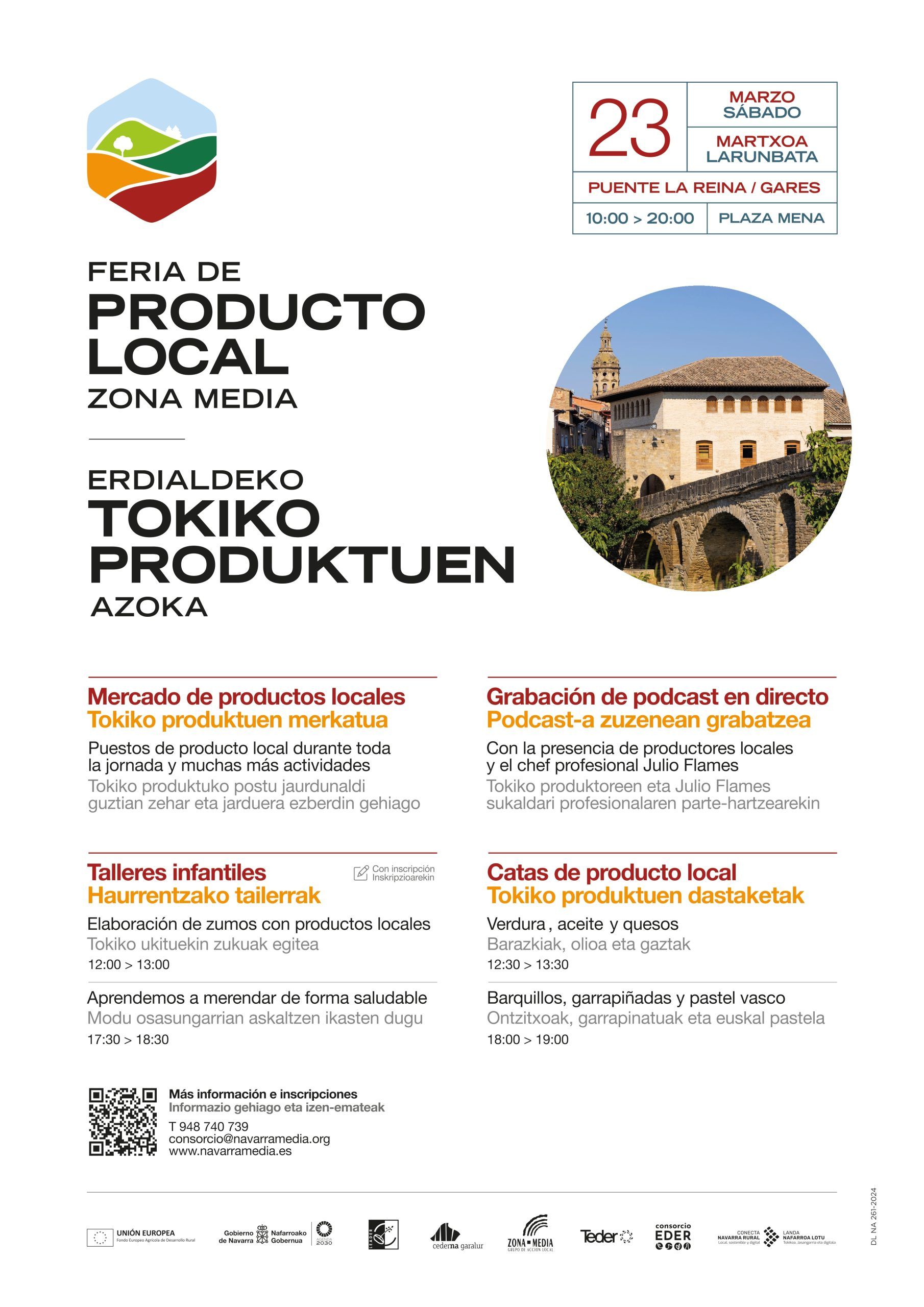 programación de la feria de producto local de zona media del 23 de marzo de 2024 en puente la reina/gares